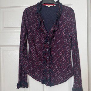 BODEN WOMEN'S LONG SLEEVED SHIRT WITH RUFFLE, SIZE 4